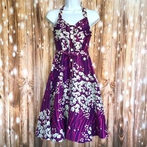 Marciano Silk Purple Floral Halter Cocktail Dress